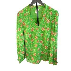 Joie womens lime green floral blouse. Size XL. Career, workwear, ruffle collar